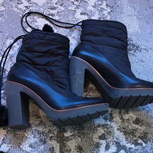 Kate Spade Puffy Leather Winter Boot with Pom Poms